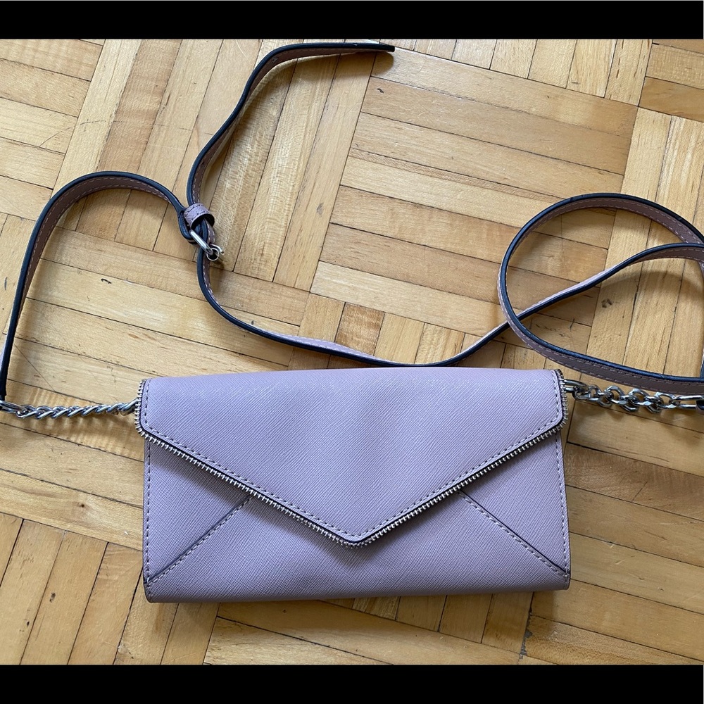 Rebecca Minkoff blush leather crossbody wallet. Strap with chain detail